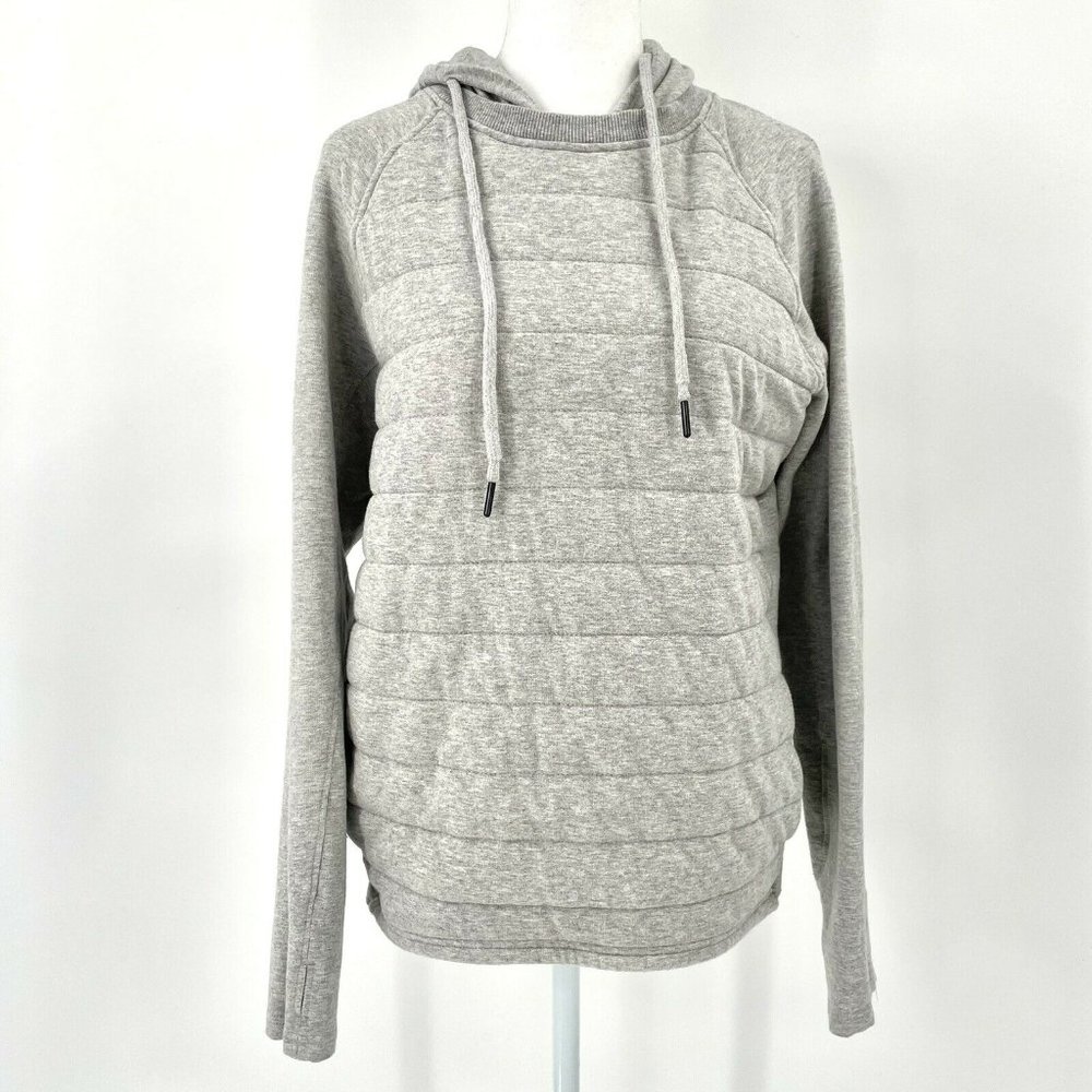 ZYIA Active Quilted Hoodie Sweatshirt Gray Thumbholes Kangaroo Pocket sz Medium